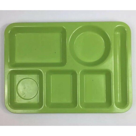 Vintage Blue & Green Melamine Cafeteria Trays Set Of 4 Divided Compartments BBQ - Picture 3 of 7